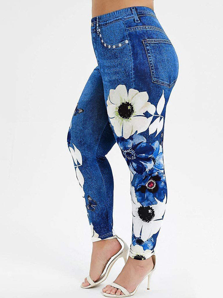 Printed Floral Sports Jeans