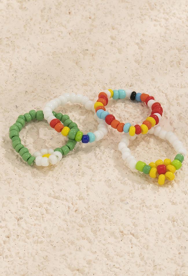 4Pcs Floral Beads Ring