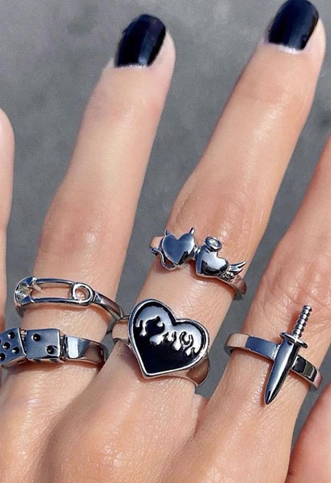 5Pcs Y2k Heart Ring