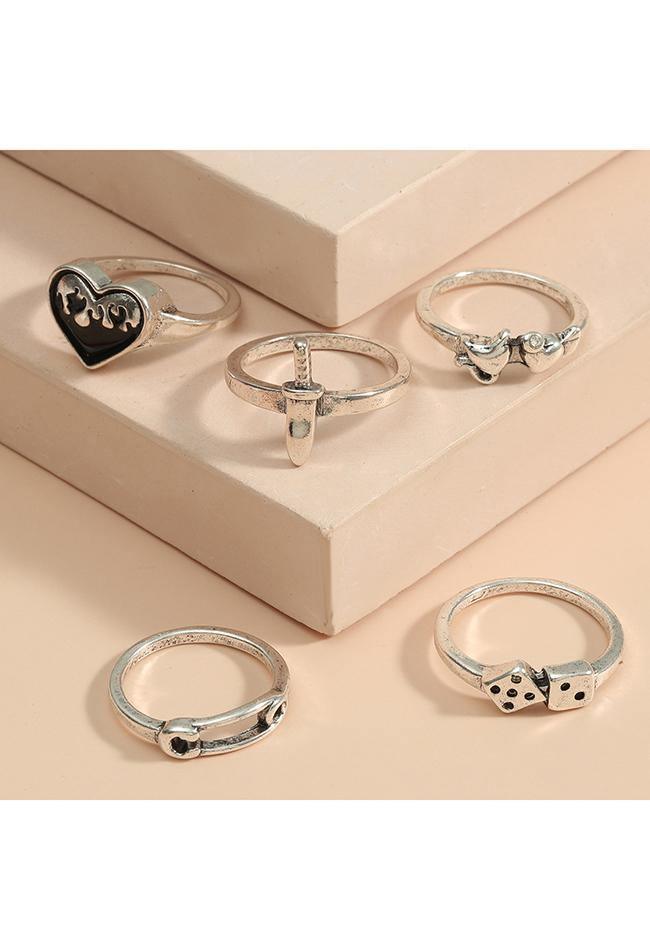 5Pcs Y2k Heart Ring