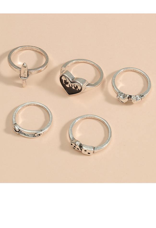 5Pcs Y2k Heart Ring