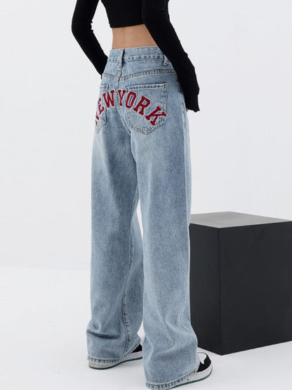 Back Embroidered Baggy Boyfriend Jeans