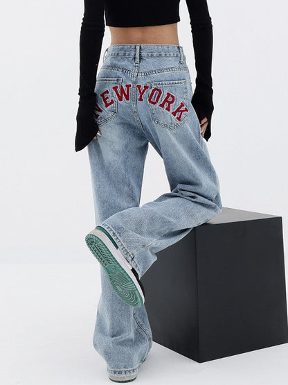 Back Embroidered Baggy Boyfriend Jeans