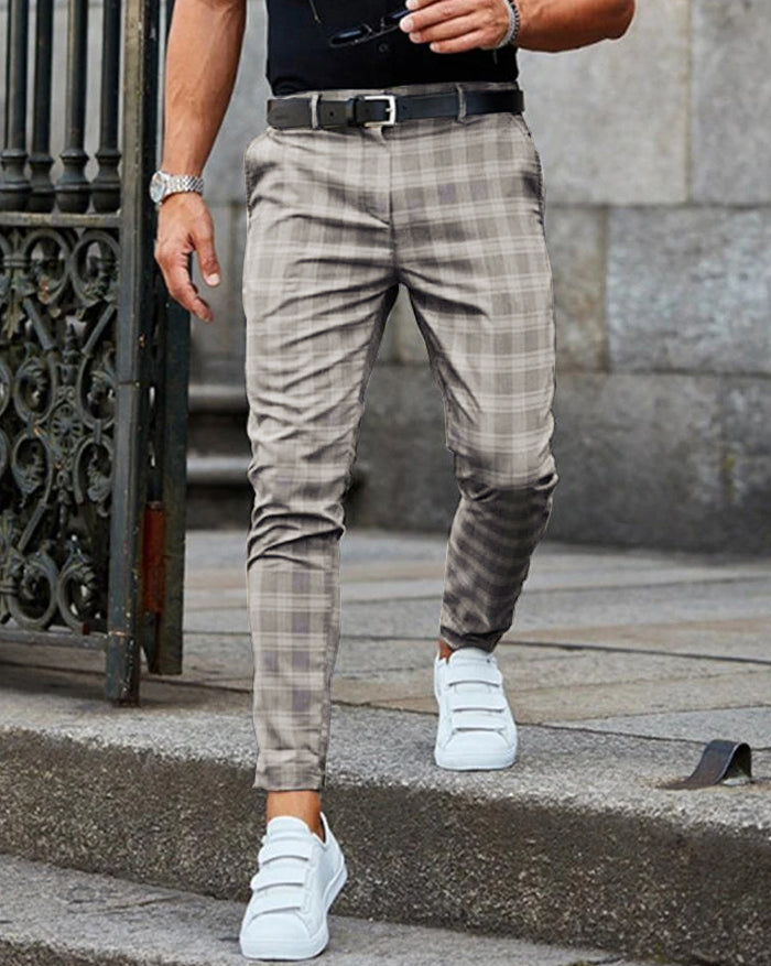 Men' s  Casual Grid Skinny Long Pants