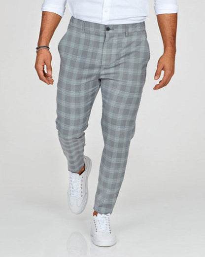 Men' s  Casual Grid Skinny Long Pants