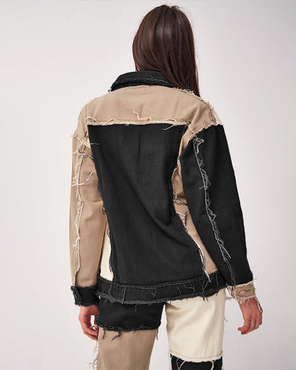 Frayed Patchwork Denim Jacket