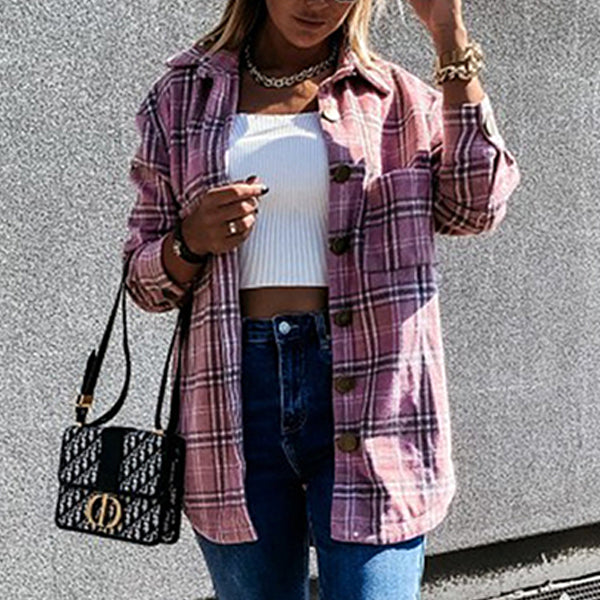 Shacket Vintage Plaid Shirt Jacket