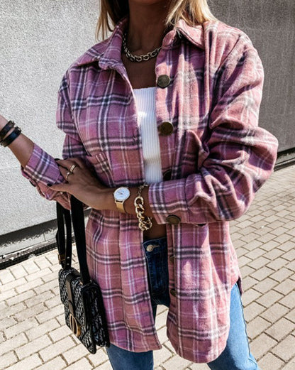 Shacket Vintage Plaid Shirt Jacket