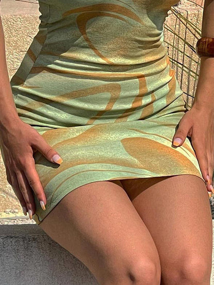 Swirl Print Halter Bodycon Mini Dress
