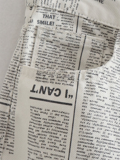 Newspaper Print Washed Boyfriend Jeans
