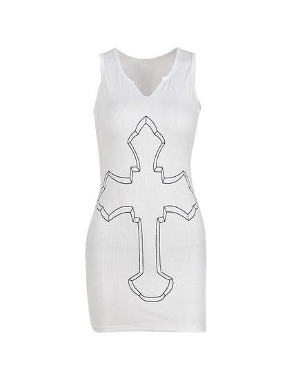 Cross Pattern Y2K Mini Dress