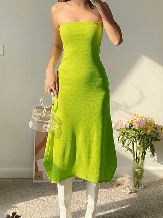 Strapless Split Ribbed Maxi Dress