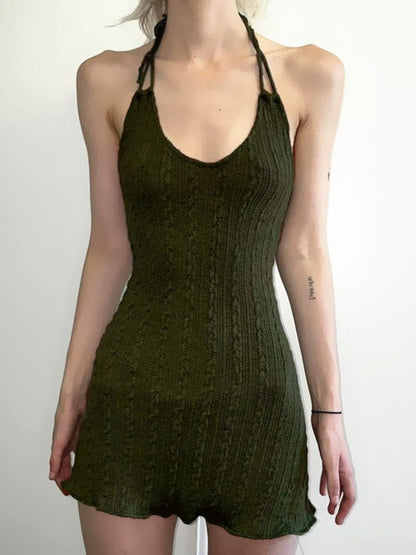 Green Knit Halter Mini Dress
