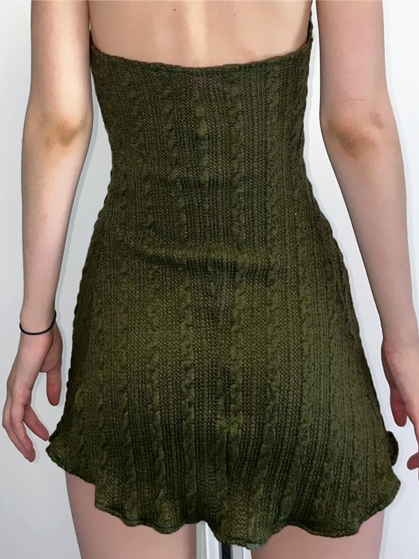 Green Knit Halter Mini Dress