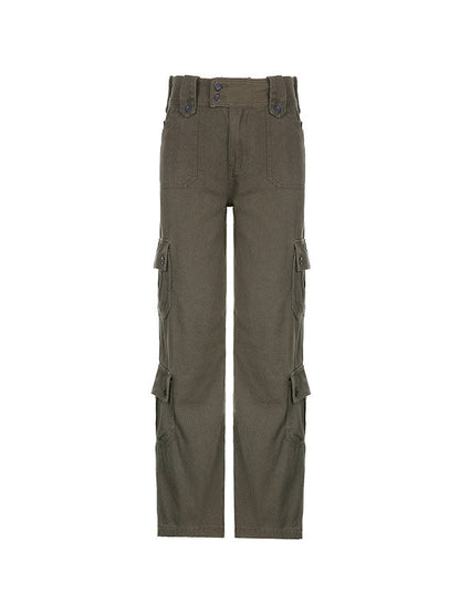 Buttoned Straight Leg Cargo Jeans