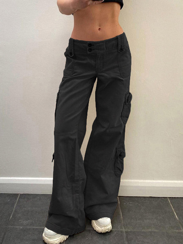 Buttoned Straight Leg Cargo Jeans