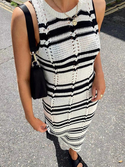 Sleeveless Striped Knit Maxi Dress