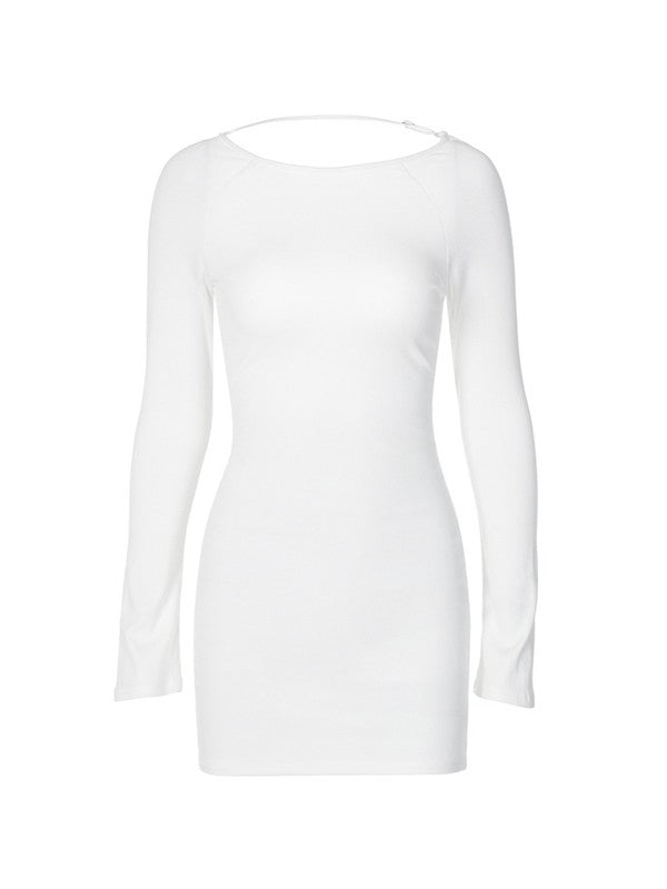 White Backless Long Sleeve Mini Dress