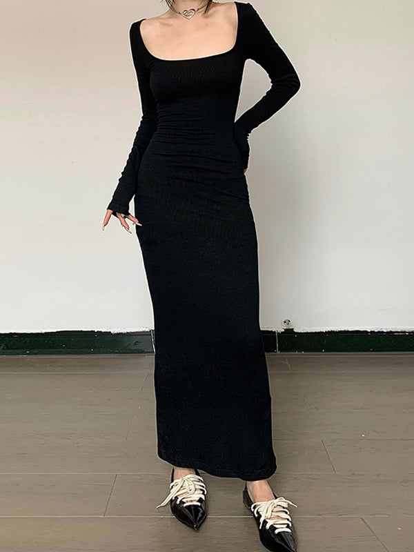 Black Long Sleeve Bodycon Maxi Dress