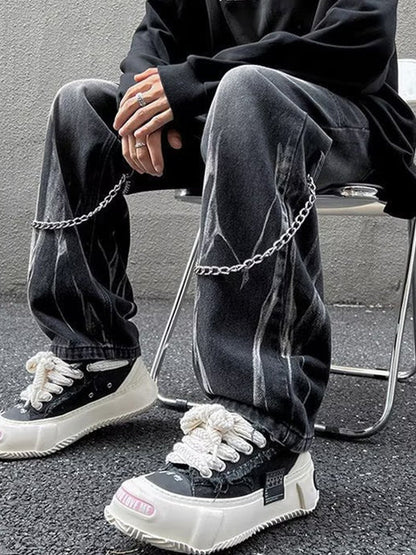 Men's Chain Embellished Straight Cargo Jeans