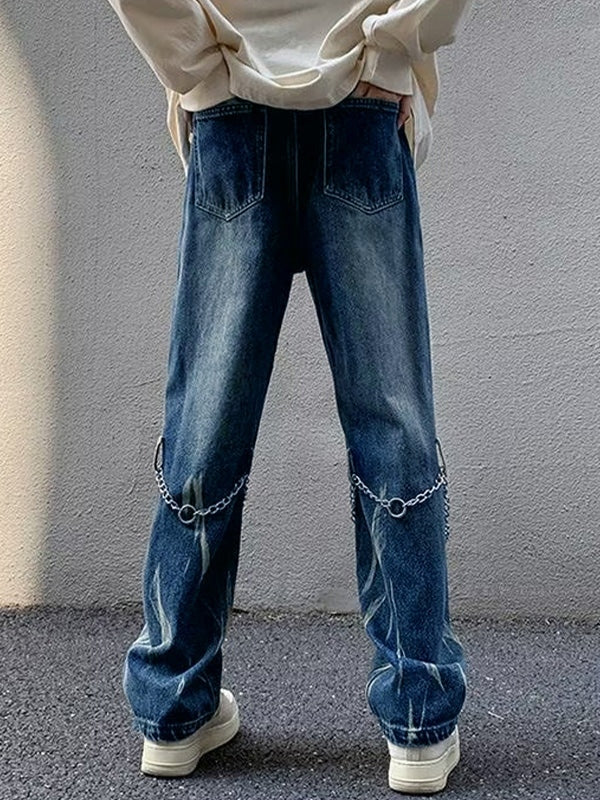 Men's Chain Embellished Straight Cargo Jeans