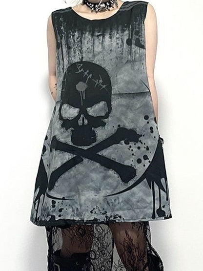 Splash Skull Sleeveless Mini Dress