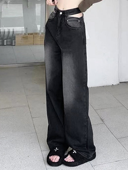 Black Wash Cutout Boyfriend Jeans