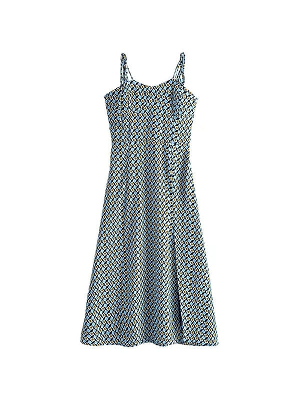 Geometric Tie Strap Split Maxi Dress