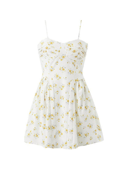 Ruched Pleated Floral Mini Dress