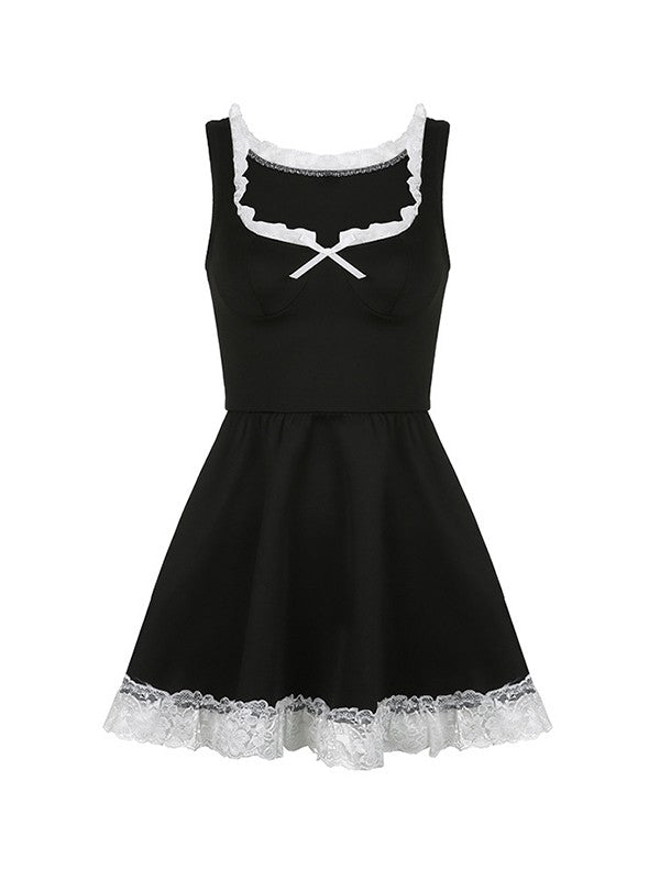 Lace Paneled Sleeveless Mini Dress