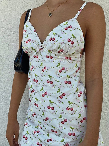 Cherry Print Backless Mini Dress