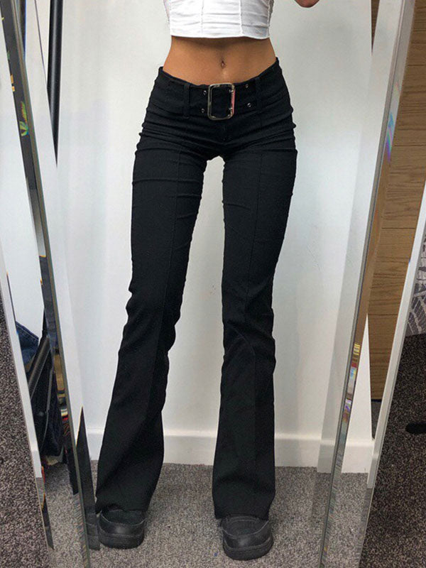 Buckle Belted Flare Leg Pants