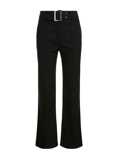 Buckle Belted Flare Leg Pants