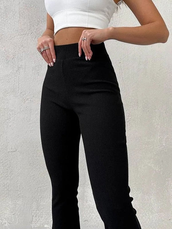 Stretchy Ribbed Flare Leg Pants