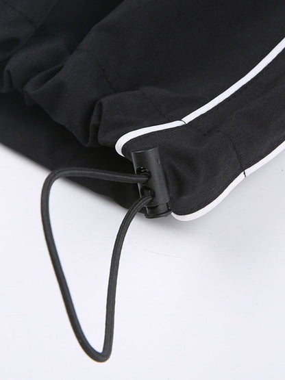 Piping Detail Black Baggy Sweatpants