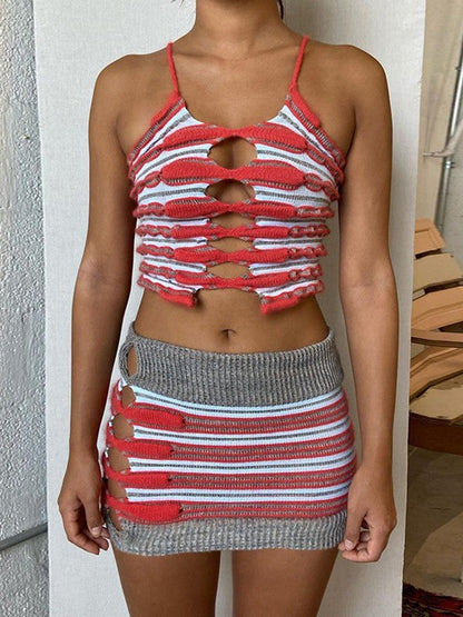 Striped Cutout Knitted Two Piece Set