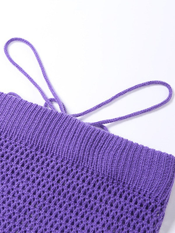 Lace Up Crochet Knit Two Piece Set