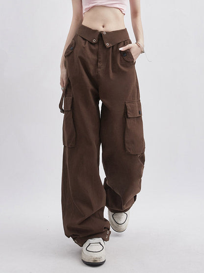 Buttoned High Waisted Cargo Pants