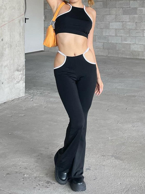 Black Cami Top & Flare Leg Pants Set