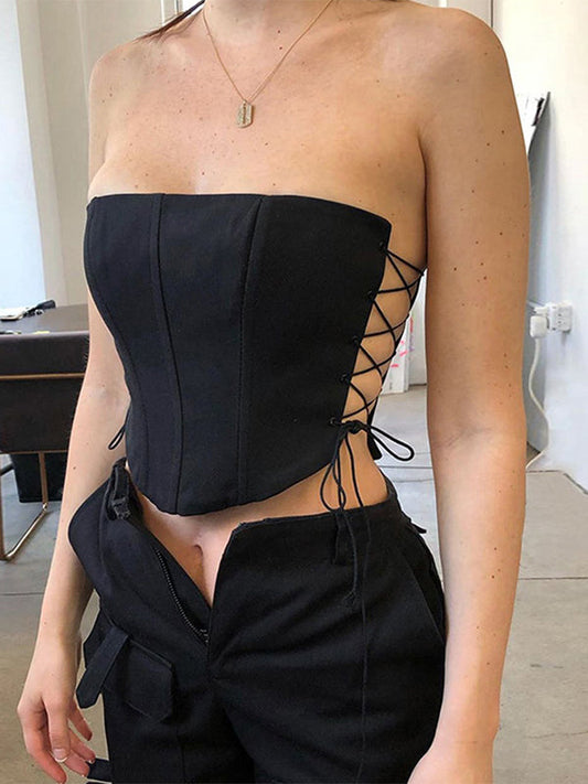 Side Lace Up Drawstring Bustier