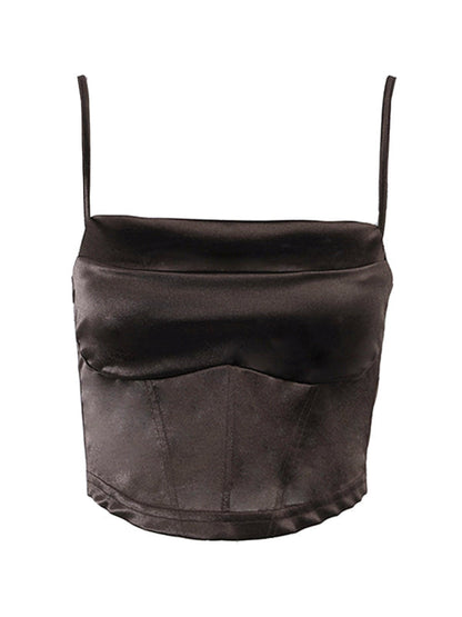 Cropped Solid Color Satin Corset Top