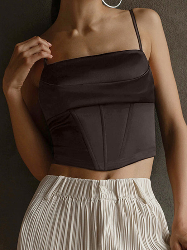 Cropped Solid Color Satin Corset Top