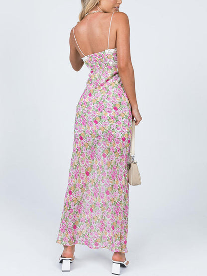 Floral Lace Trim Maxi Dresses