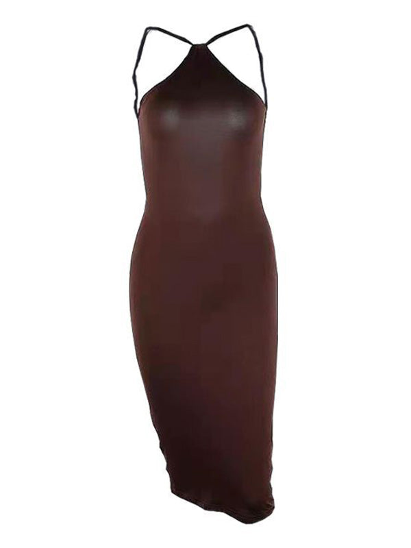 Open Back Bodycon Slip Midi Dress