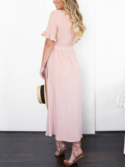 Frill Trim Button Up Midi Dress