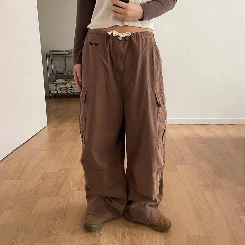 Ruched Brown Baggy Parachute Pants