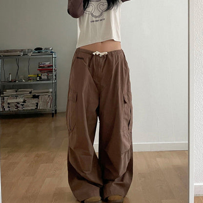 Ruched Brown Baggy Parachute Pants