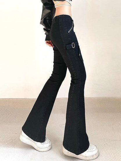 Ankle Flare Black Cargo Jeans