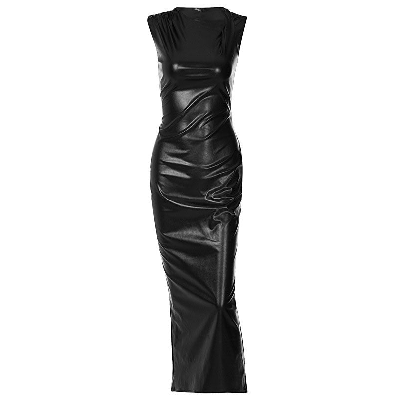 Neck Twist Trim Sleeveless Bodycon Maxi Dress - Black