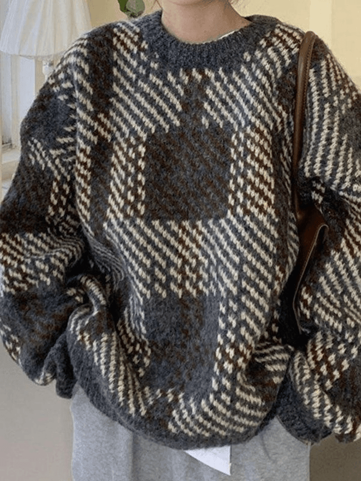 Checkered Pullover Knit Sweater
